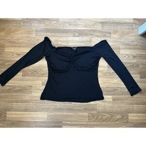 Boohoo Womens Off the Shoulder Sheer Top Size 14 NWT Black Y2K Whimsygoth Grunge